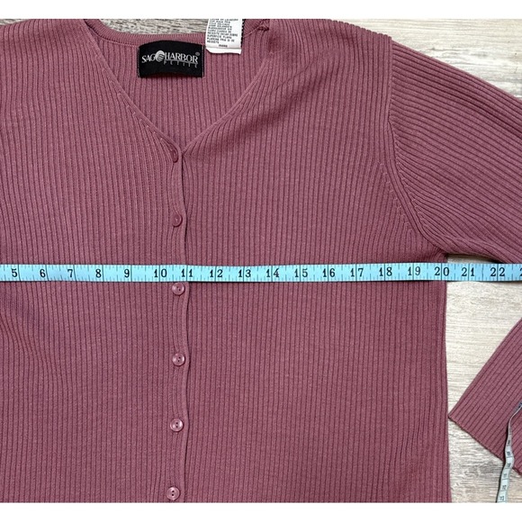 Vtg Sag Harbor Sweater Set Petite Mauve Twinset Cardigan Turtleneck 90s Y2K - Picture 10 of 15